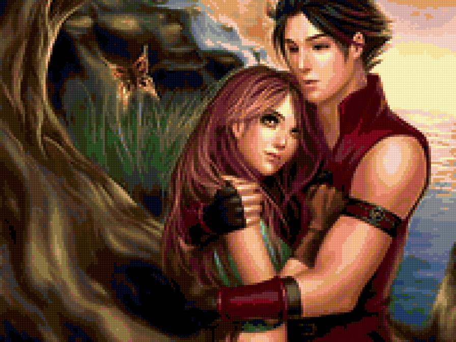 объятья - девушка, парень, фэнтези - предпросмотр