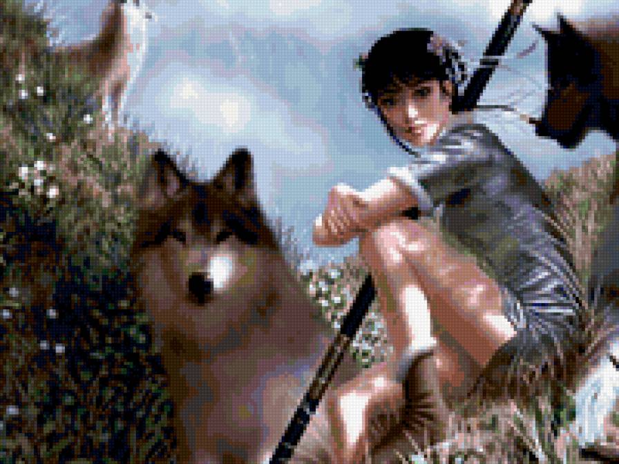 волки с девушкой - волки, девушка, фэнтези - предпросмотр