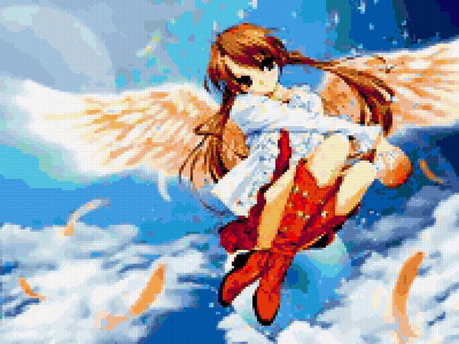 в облаках - девушка, ангел, аниме - предпросмотр