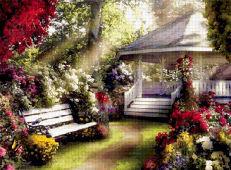 Беседка в саду - пейзаж, беседка, сад - предпросмотр