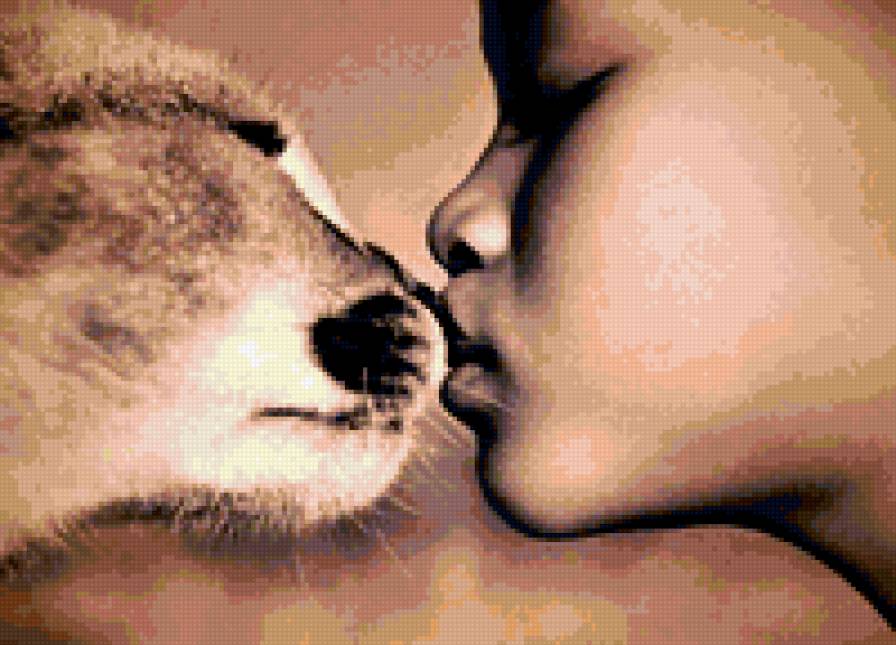 Поцелуй - поцелуй, дети, животные - предпросмотр