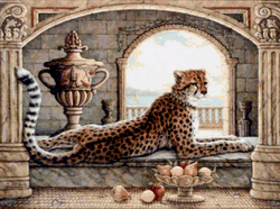 красавец гепард - живопись, ваза с фруктами, гепард, красавец - предпросмотр