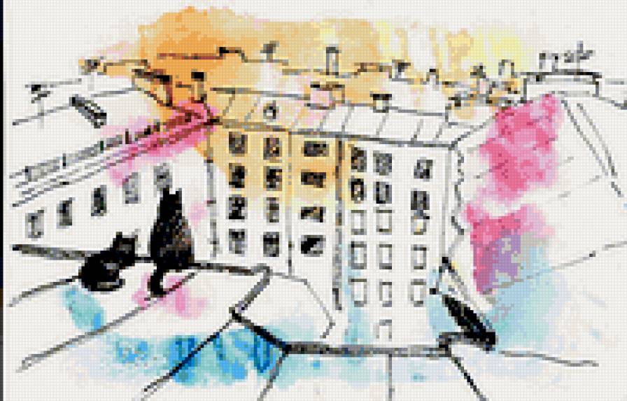 Коты на крыше - питер, акварель, крыша, коты - предпросмотр