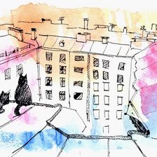 Схема вышивки «Коты на крыше»