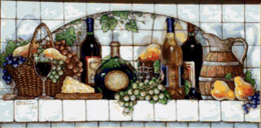 натюрморт - вино, для кухни, фрукты - предпросмотр