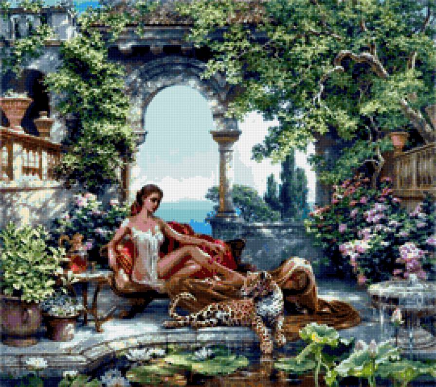 красота - красивый пейзаж, животные, леопард, девушка - предпросмотр