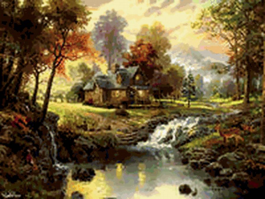 домик лесника - лес, природа, дом, пейзаж, река - предпросмотр