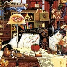 Схема вышивки «кот и швейная машинка»