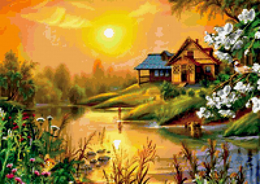 Домик у реки - река, домик - предпросмотр