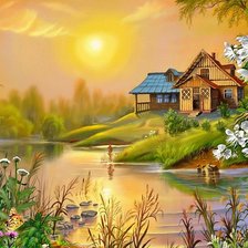 Схема вышивки «Домик у реки»