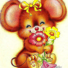 Схема вышивки «Мышонок с цветами»