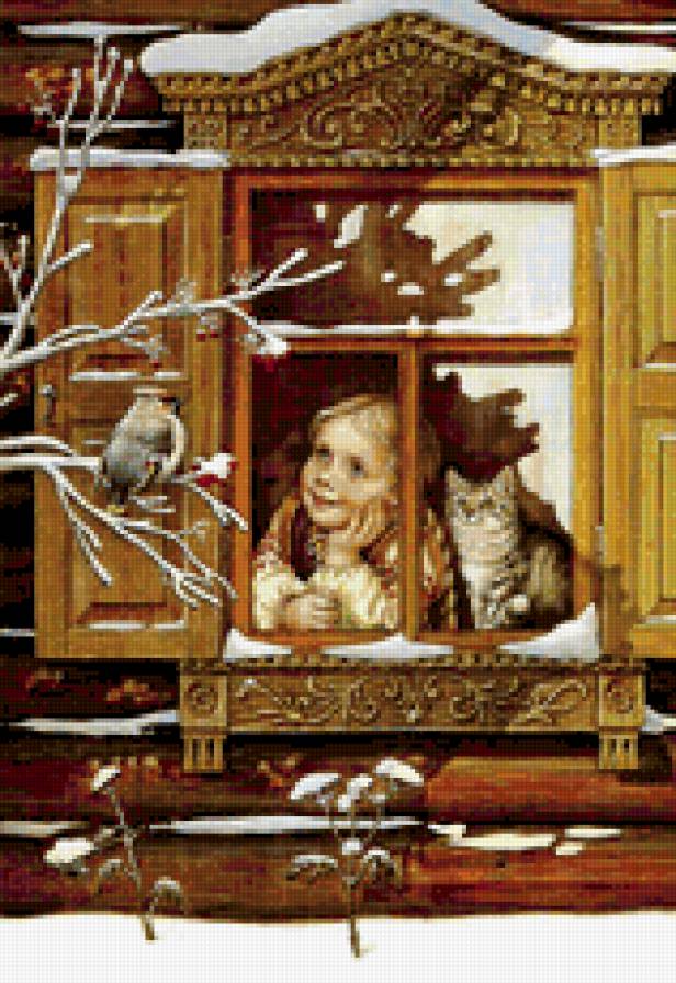 Л. Романова «Зимнее окно» - зима, девочка - предпросмотр