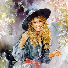 Схема вышивки «девушка в шляпе»