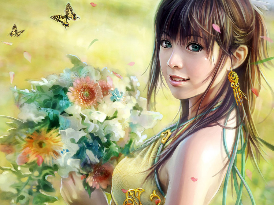 Девушка с цветами - оригинал