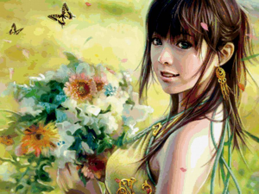 Девушка с цветами - предпросмотр