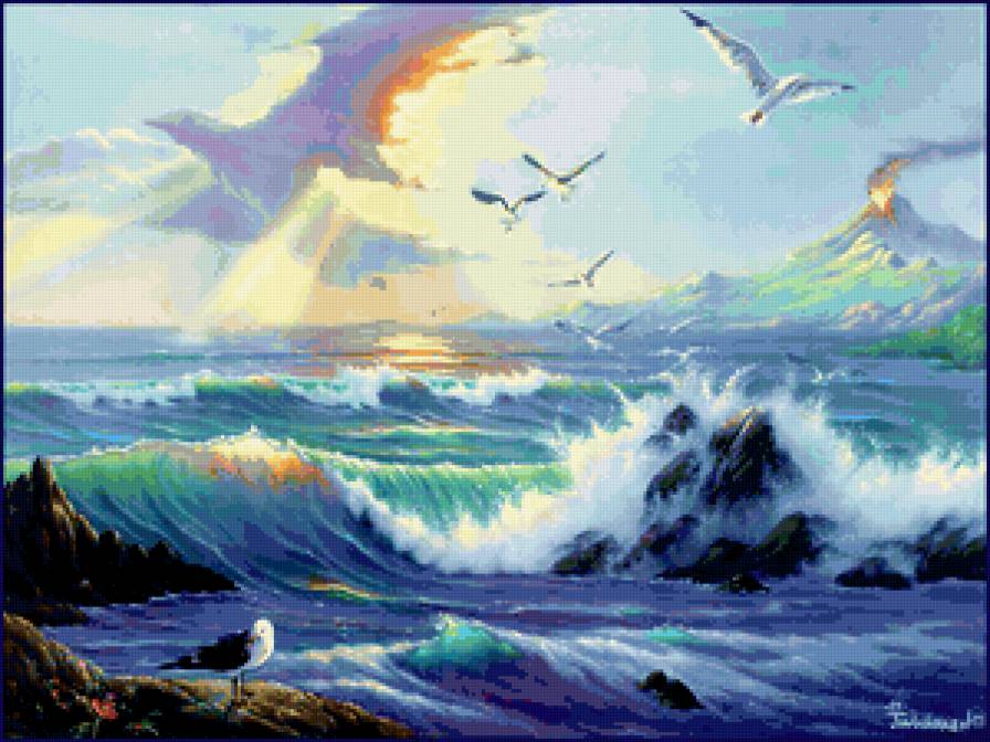 Работа Кагайя - простор, пейзаж, птицы, природа, вулкан, море - предпросмотр
