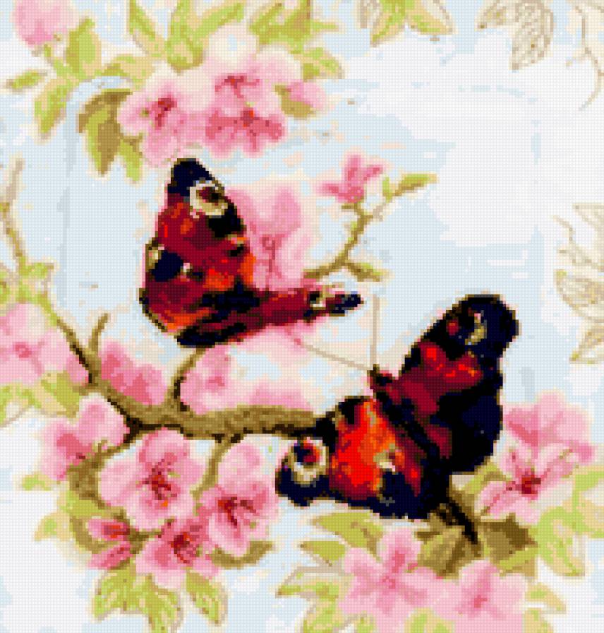 бабочки - ветка цветы бабочки - предпросмотр