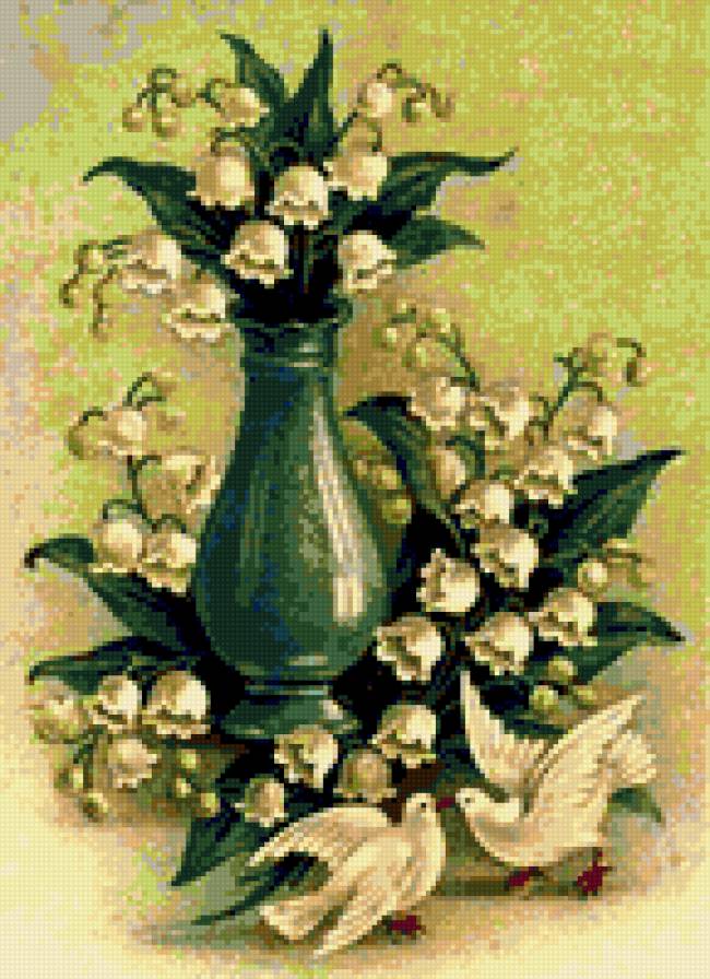 ландыши и голуби - цветы ландыши ваза голуби - предпросмотр