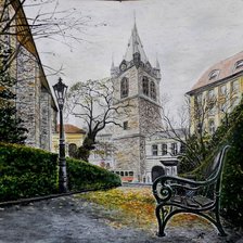 Схема вышивки «Скамейка и фонарь»