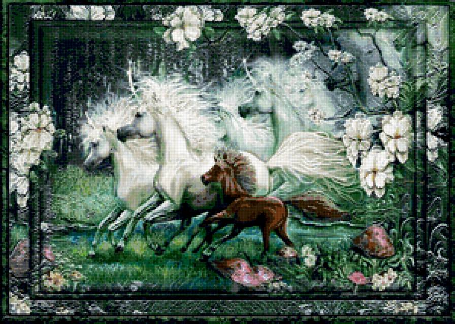 единороги - единорог, кони, фэнтези, лошади - предпросмотр