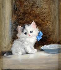 Схема вышивки «котенок с голубым бантом»