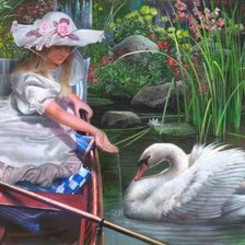 Схема вышивки «девушка и лебедь»