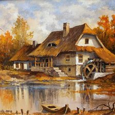 Схема вышивки «Домик у речушки»