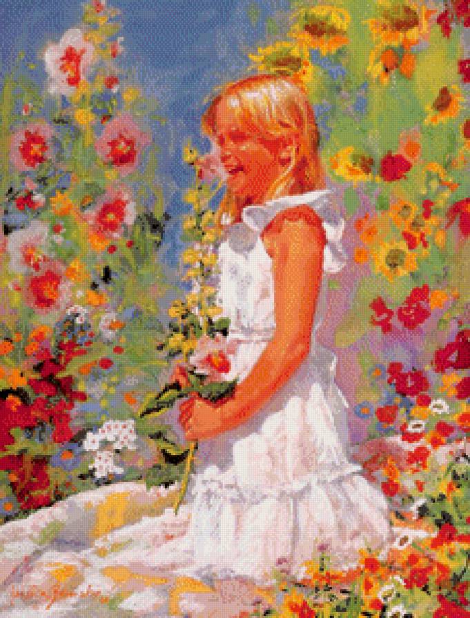 Серия "Очаровашки" - цветы, мальва, девочка, дети, лето - предпросмотр