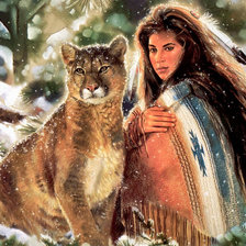 Схема вышивки «Девушка и звери»