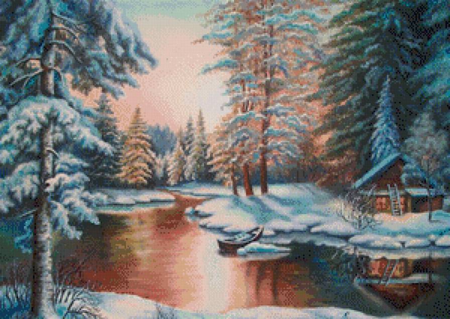 Зимняя избушка у реки 2 - предпросмотр