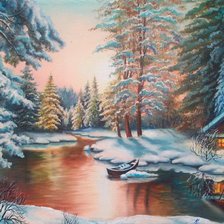 Схема вышивки «Зимняя избушка у реки 2»