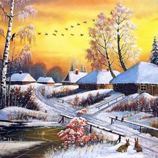 Схема вышивки «Зимняя деревушка»