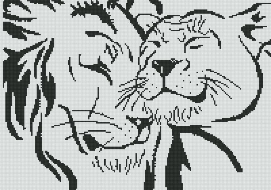 Пара львов - монохром, животные - предпросмотр