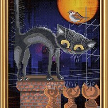 Схема вышивки «кот на крыше»