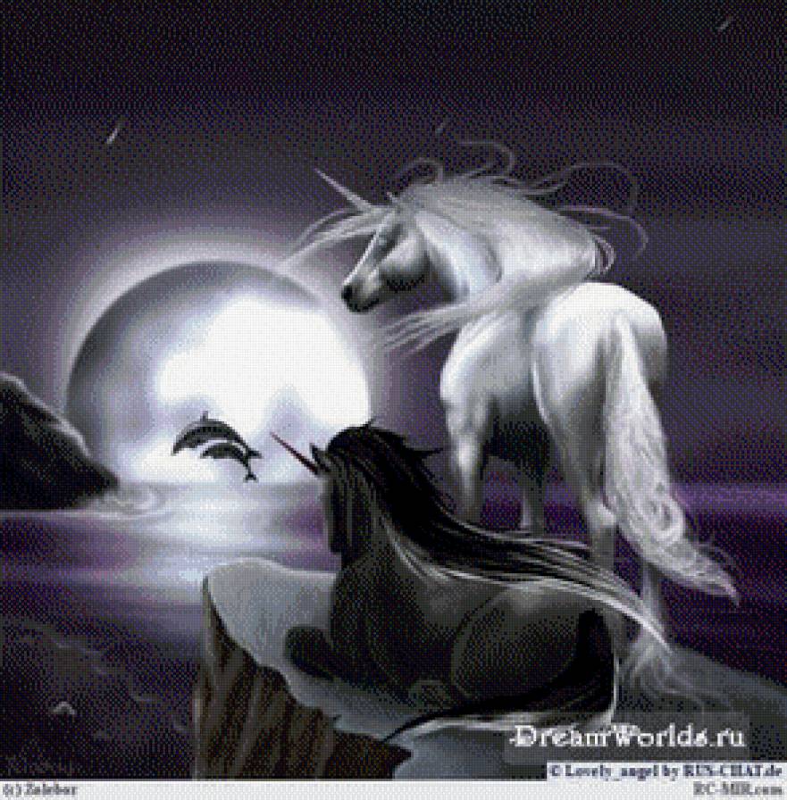 романтика - луна, единороги, пара - предпросмотр