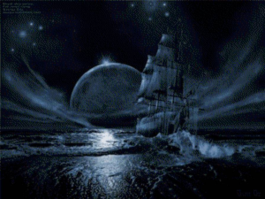 летучий голландец - лунный свет, парусник, море - предпросмотр