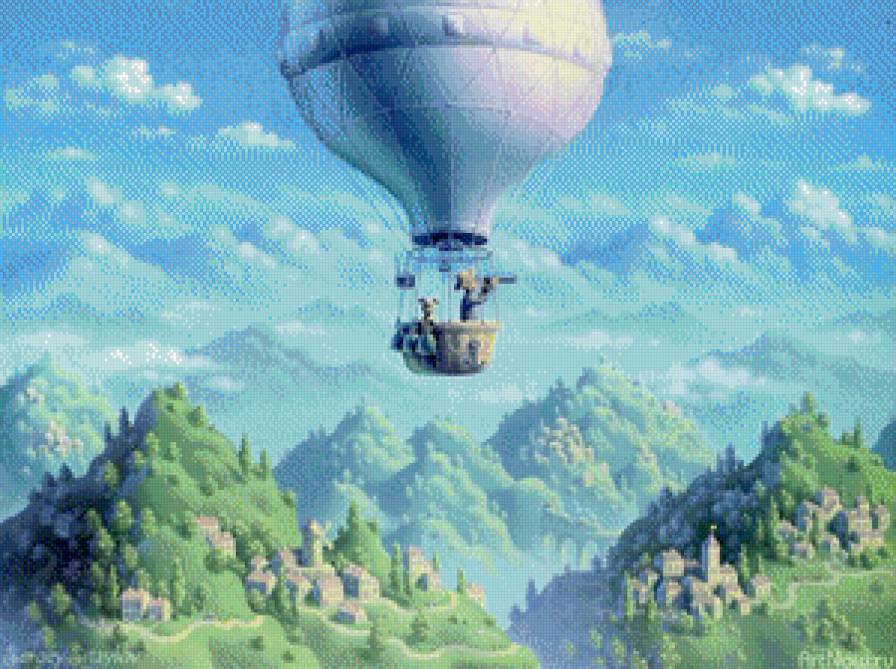 Серия "Пейзажи" - пейзаж, воздушный шар, горы - предпросмотр