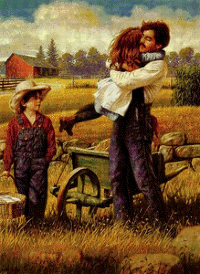 Семья - домик, люди, мальчик, девочка, мужчина, дети, пейзаж - предпросмотр