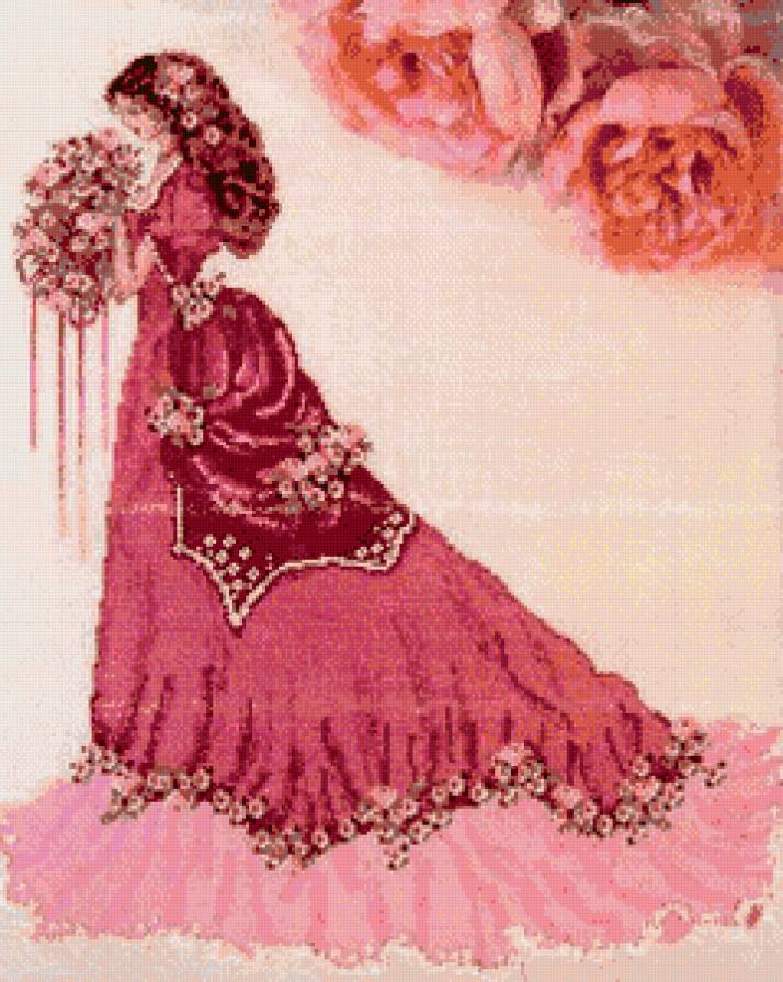 девушка в розовом - букет, девушка, цветы - предпросмотр