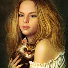 Схема вышивки «девушка и зверек»