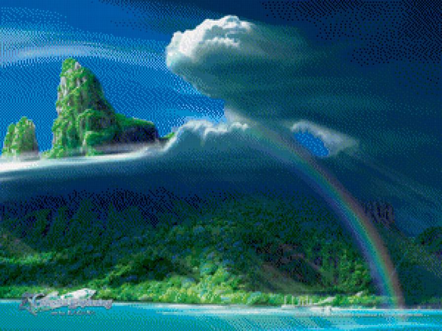 Работа Кагайя - горы, природа, пейзаж, радуга, лес - предпросмотр