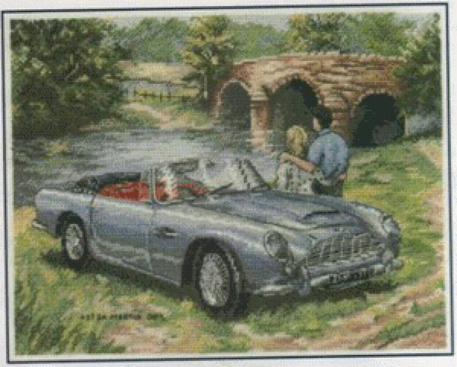 двое у моста - мост, двое, машина, пейзаж, река, природа - предпросмотр