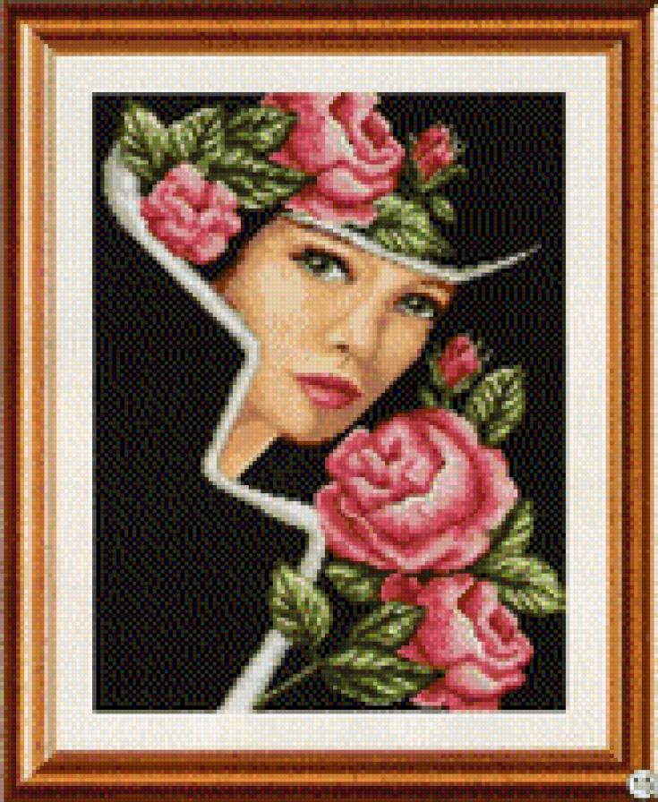 дама на черном - женщина, розы, образ, взгляд, красота женщины, люди - предпросмотр