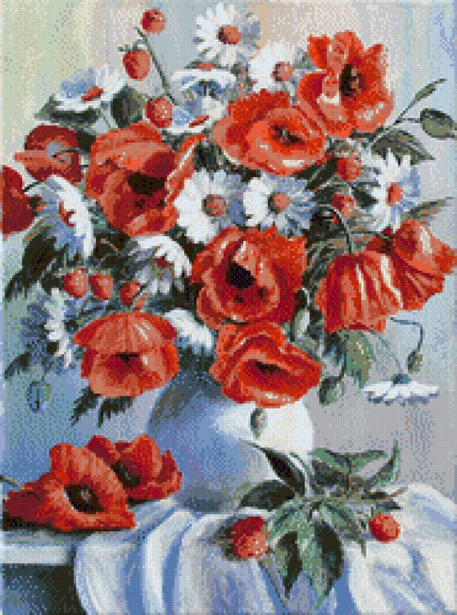 Летнее утро - ромашки, цветы, маки - предпросмотр