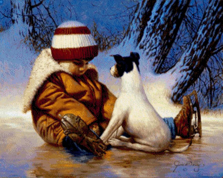 Серия "Очаровашки" - зима, собаки, мальчик, животные, дети - предпросмотр