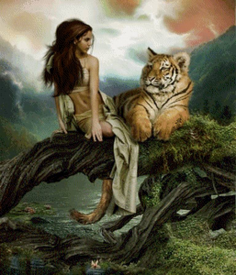 девушка и тигр - девушка, тигр - предпросмотр