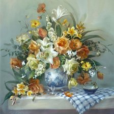 Схема вышивки «букет роз и лилий»