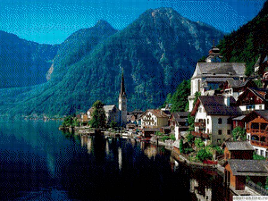 Городок - море, дома, горы - предпросмотр