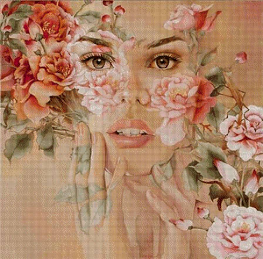 Цветочная девушка - девушка, портрет, глаза, цветы - предпросмотр