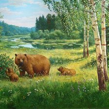 Схема вышивки «Мишки в поле»